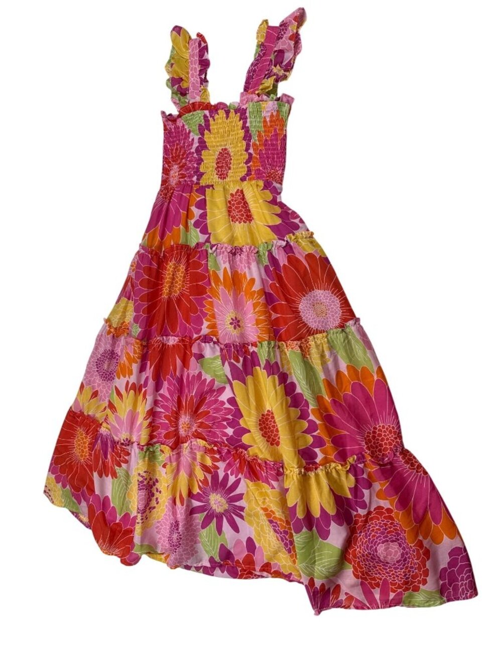 J.Marie XS Floral Maxi Dress Pink & Green Elastic Smocked Bodice (PP585) - Picture 2 of 9